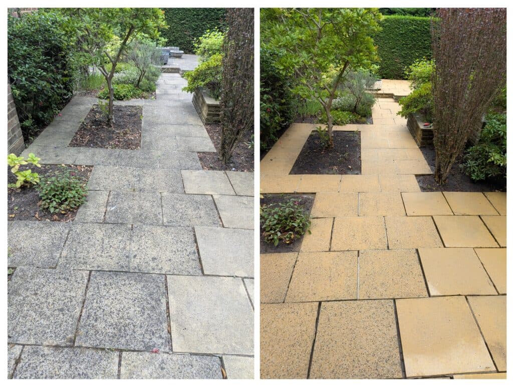 Pressure washed patio and garden by Fresher Pressure