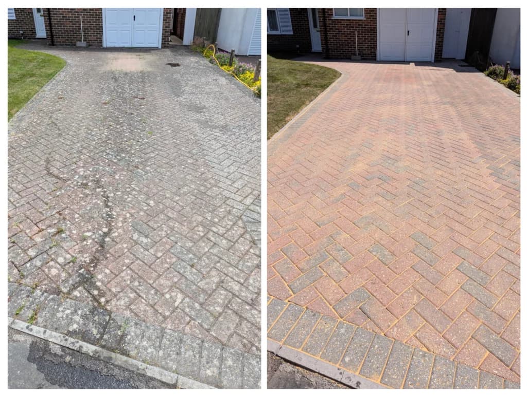 Say goodbye moss driveway pressure cleaning before and after