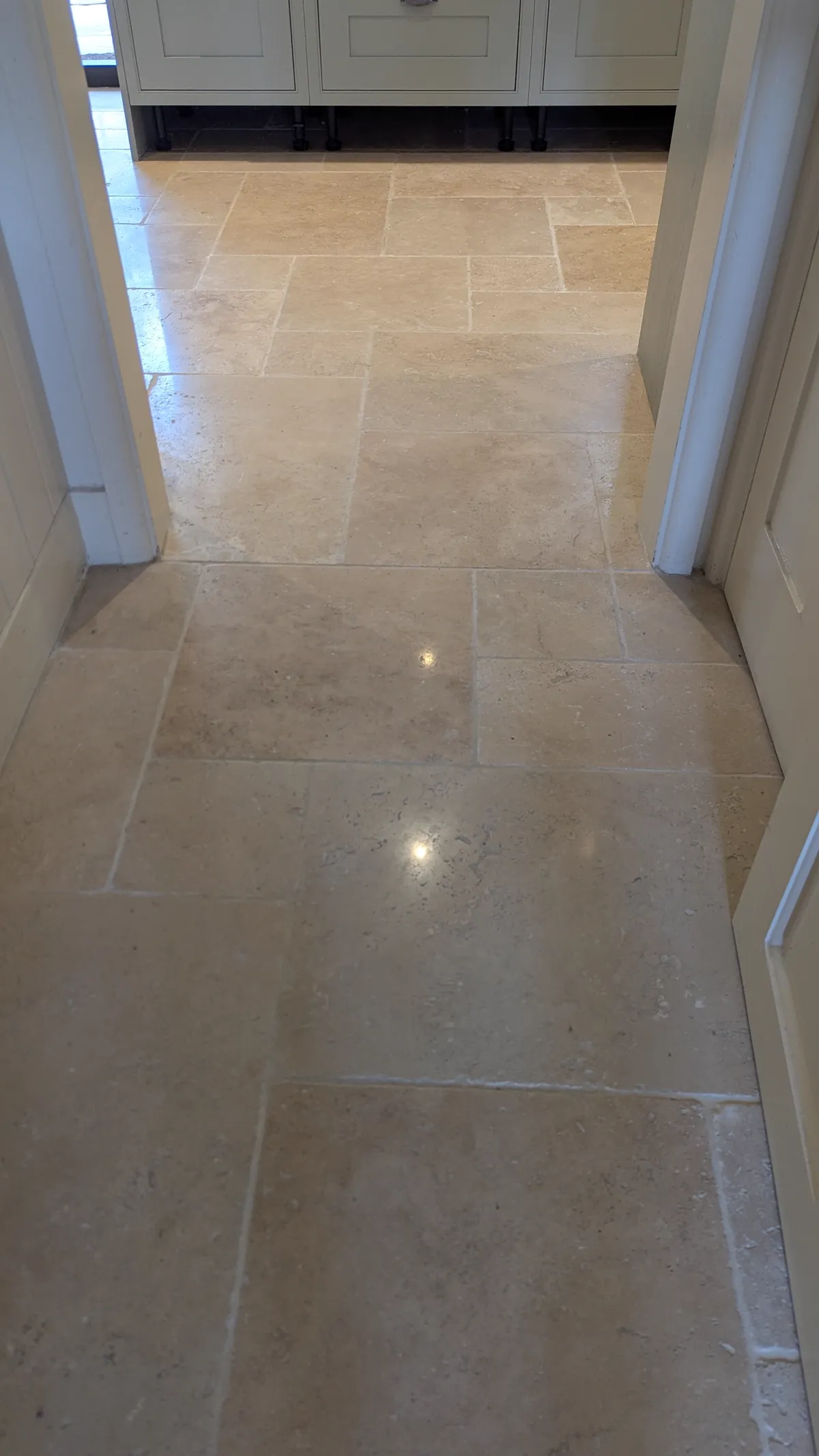 Travertine floor deep cleaning by Fresher Pressure
