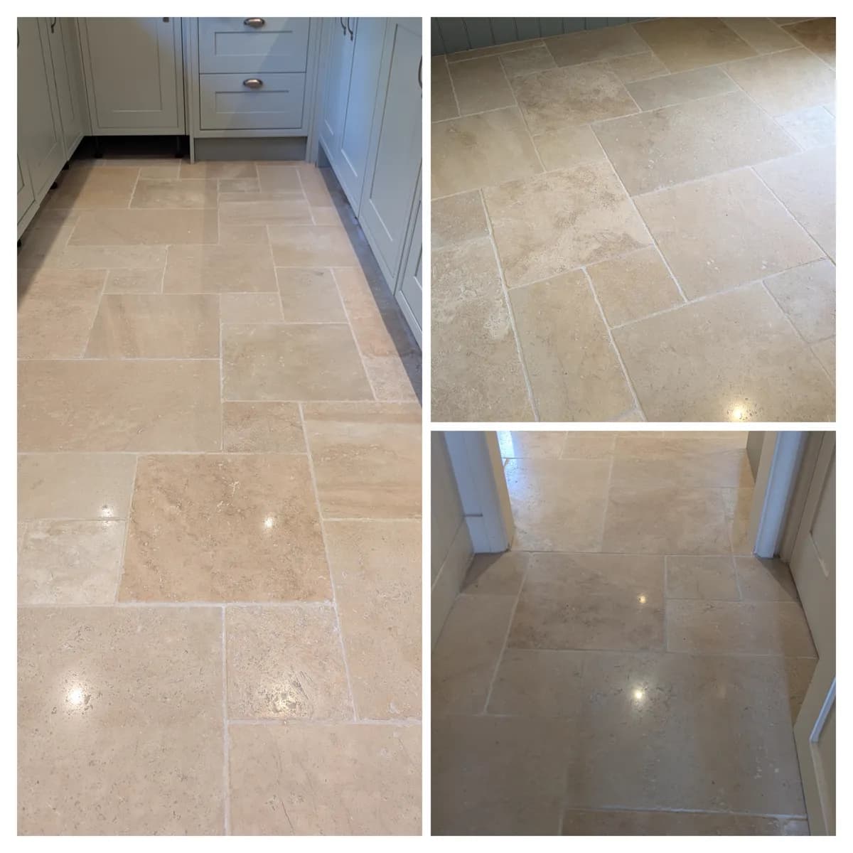 Travertine floor cleaning before and after by Fresher Pressure
